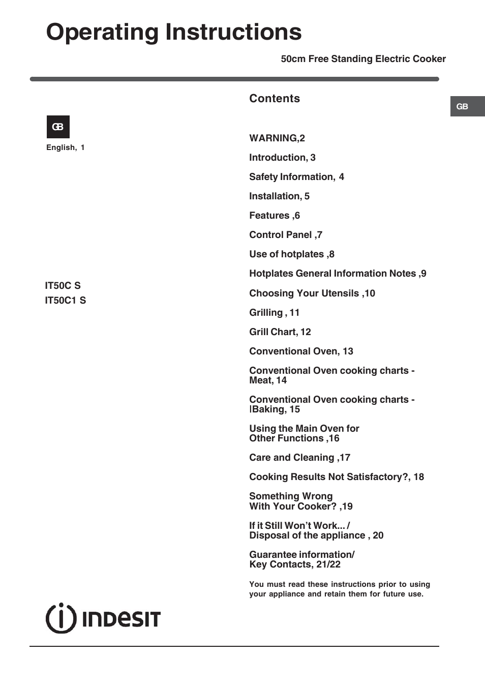 Indesit IT50CWS User Manual | 24 pages