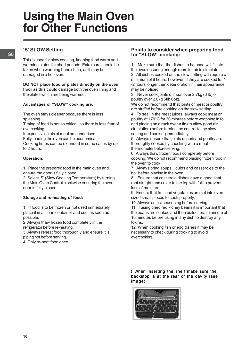Using the main oven for other functions | Indesit IT50CWS User Manual | Page 16 / 24