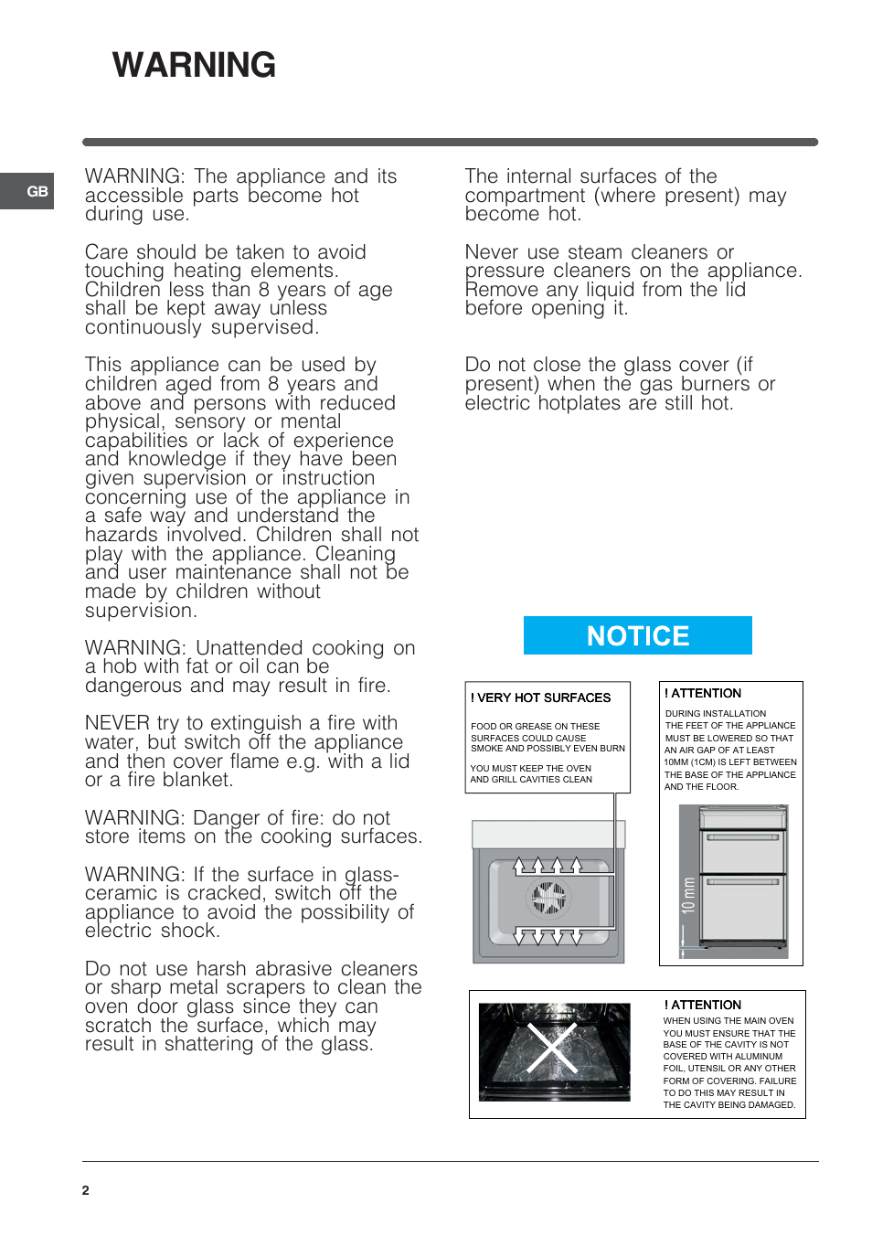 Warning | Indesit IT50CWS User Manual | Page 2 / 24