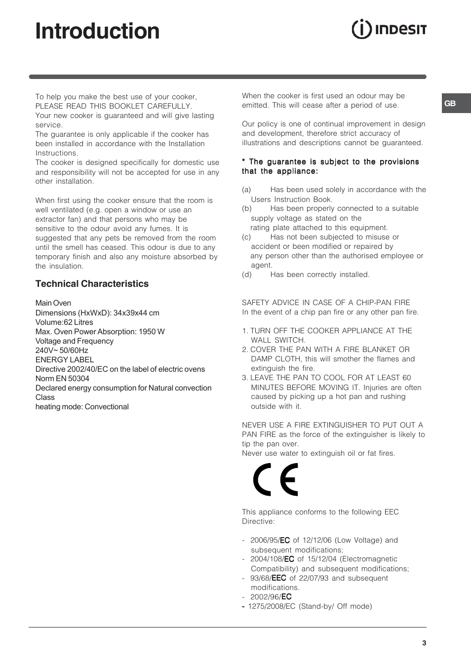 Introduction, Technical characteristics | Indesit IT50CWS User Manual | Page 3 / 24