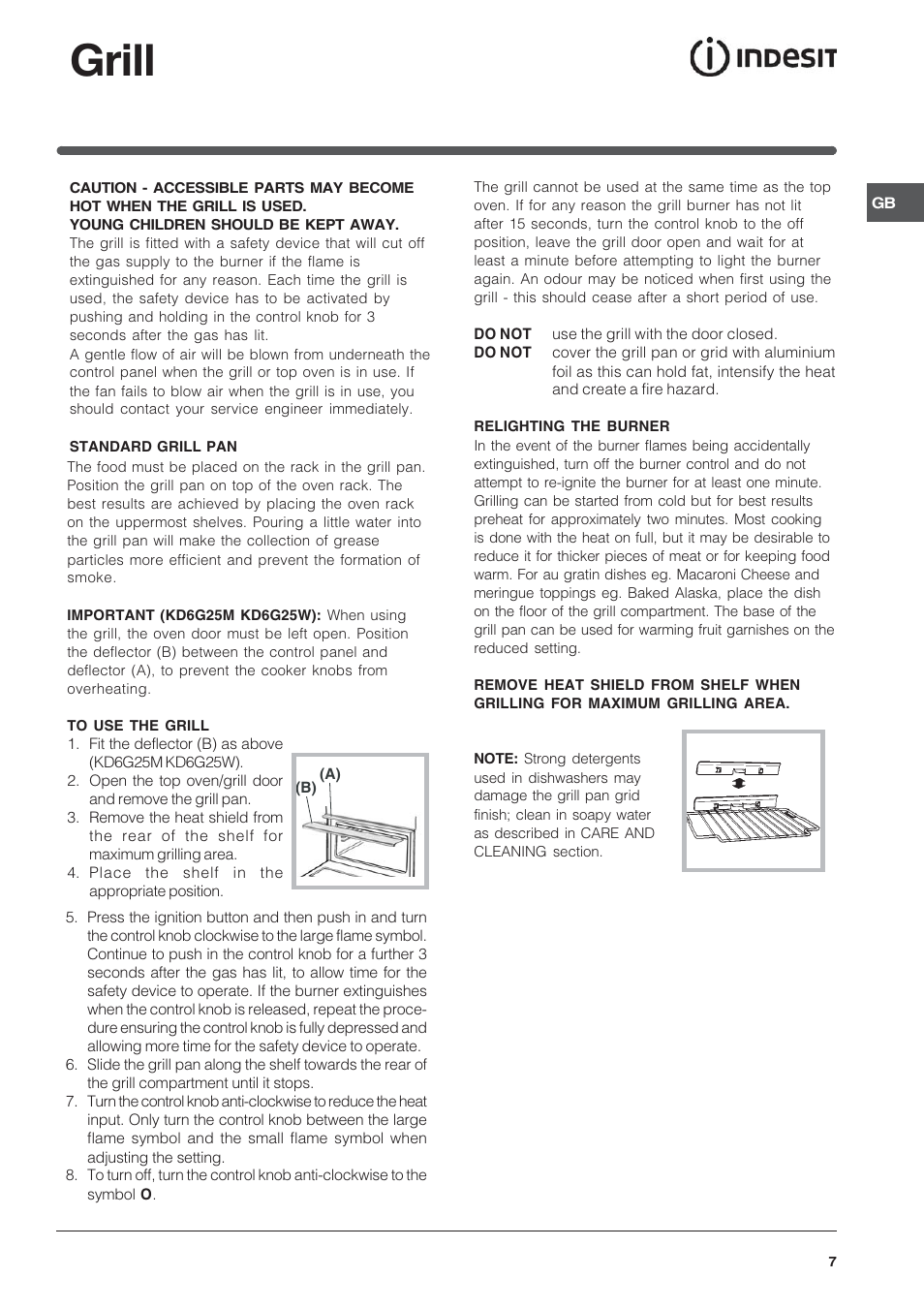 Grill | Indesit KD6G25SAIR User Manual | Page 7 / 24