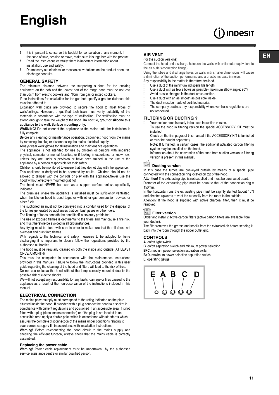 English | Indesit H593IX User Manual | Page 11 / 32