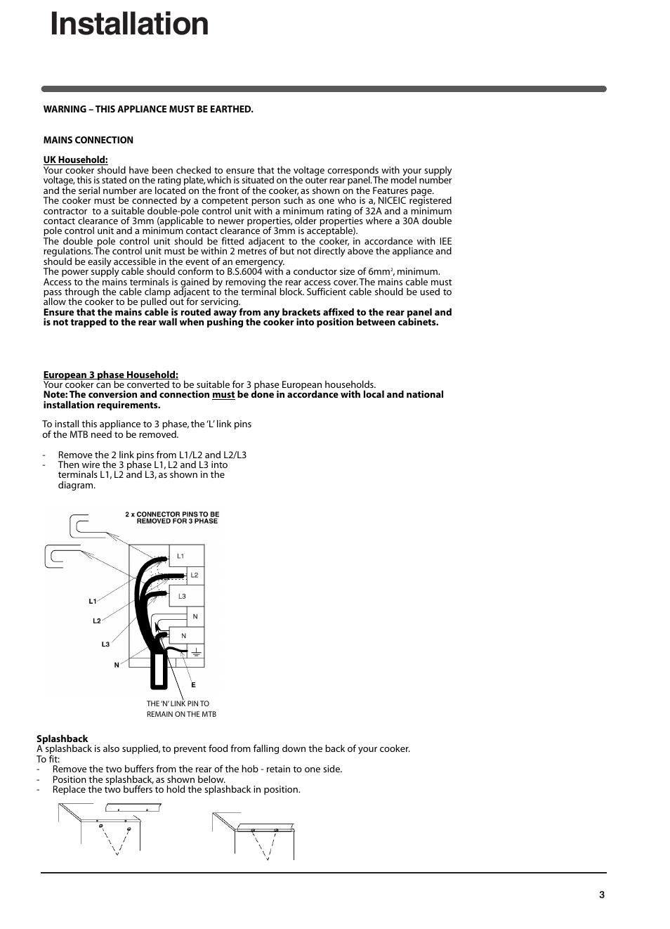 Installation | Indesit ID60E2W User Manual | Page 3 / 28