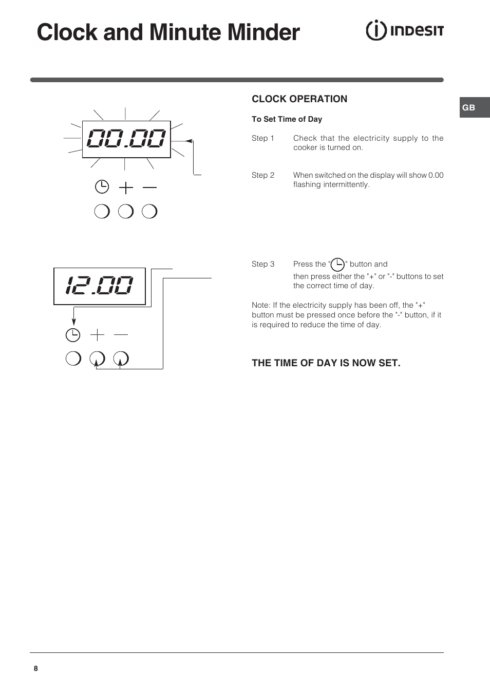 Clock and minute minder | Indesit ID60E2W User Manual | Page 8 / 28