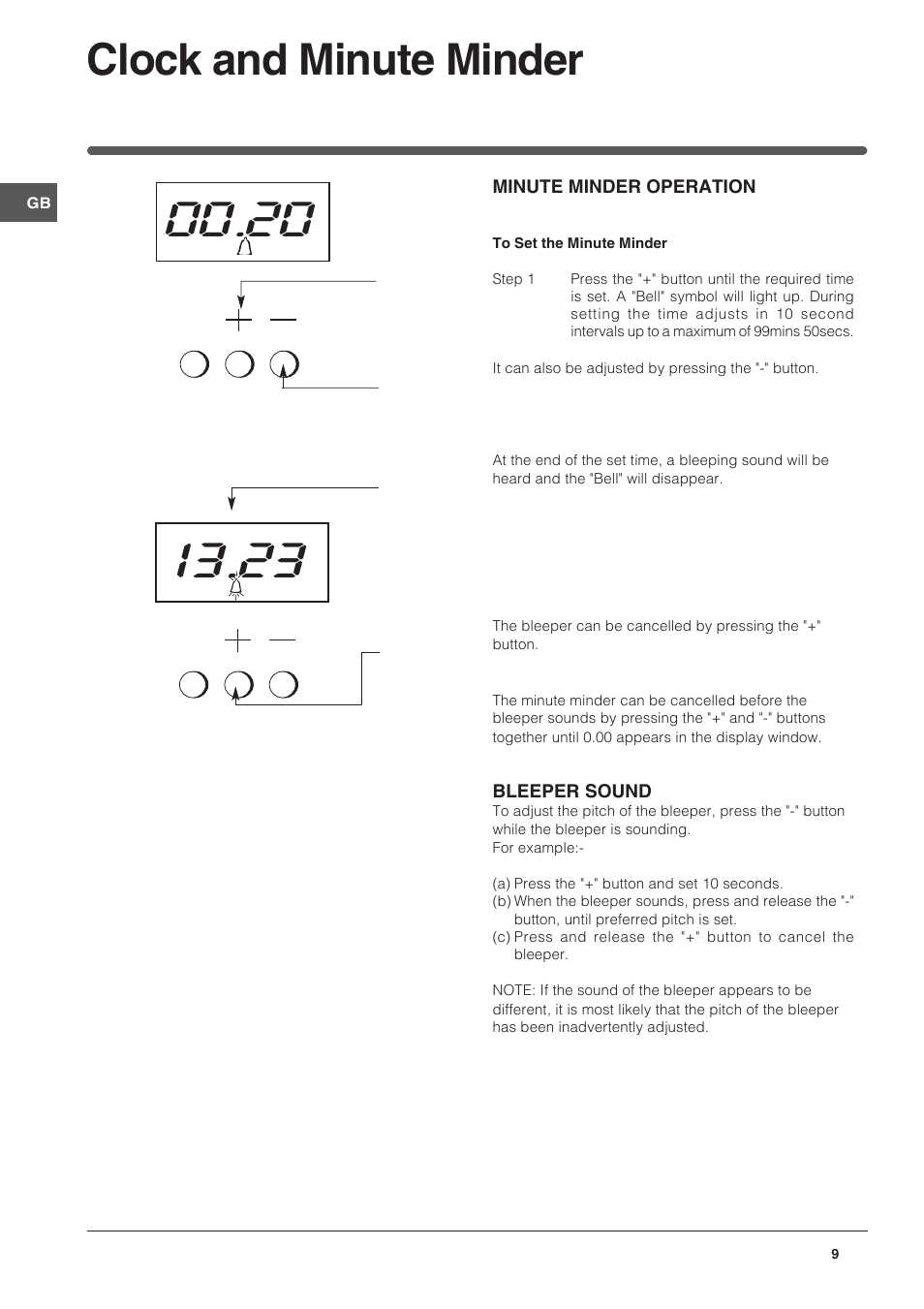 Clock and minute minder | Indesit ID60E2W User Manual | Page 9 / 28