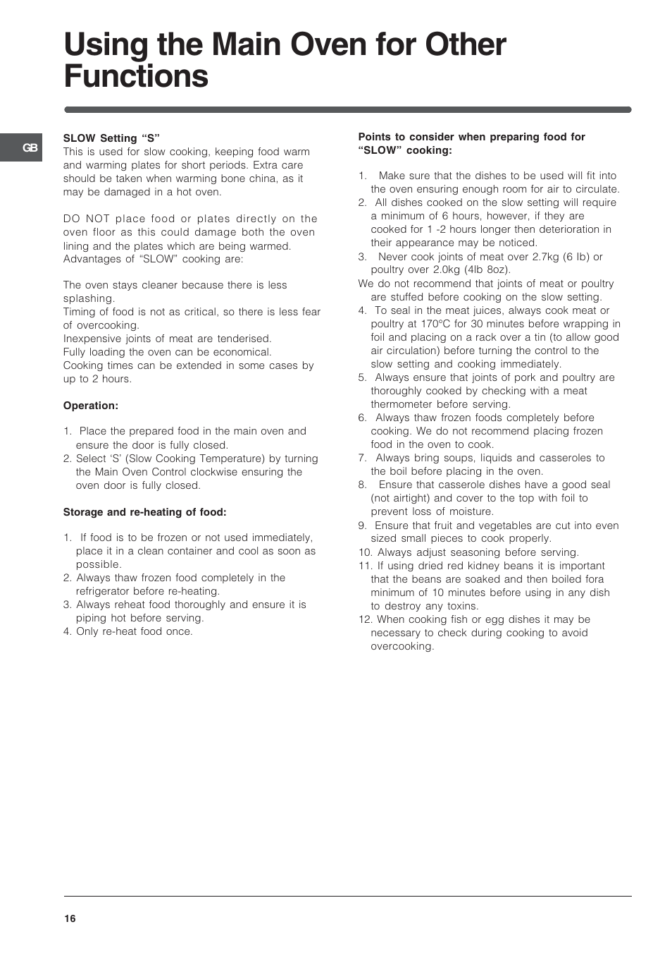 Using the main oven for other functions | Indesit KD3G11S-G User Manual | Page 16 / 24