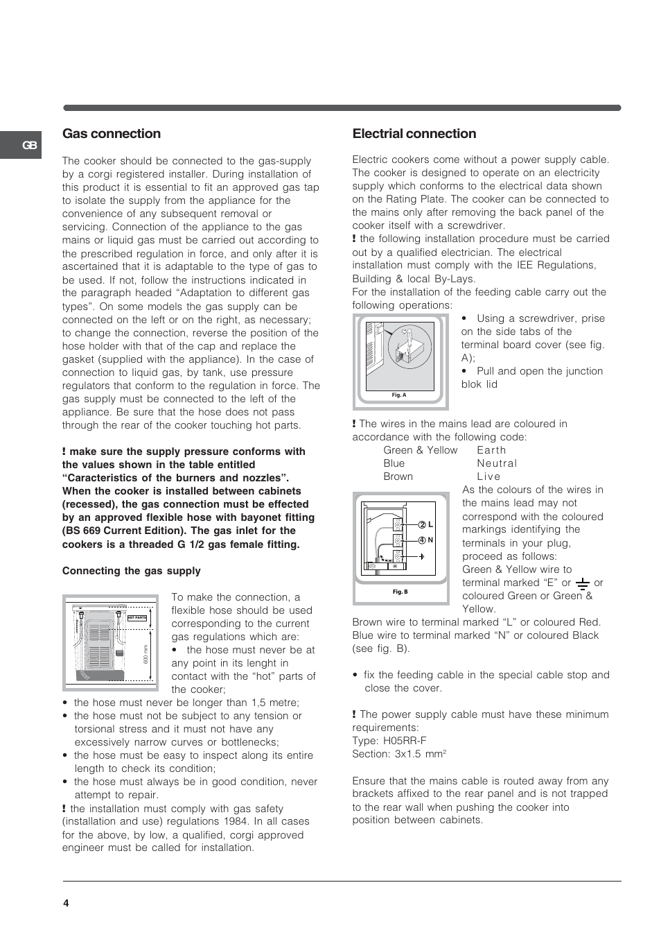 Electrial connection, Gas connection | Indesit KD3G11S-G User Manual | Page 4 / 24