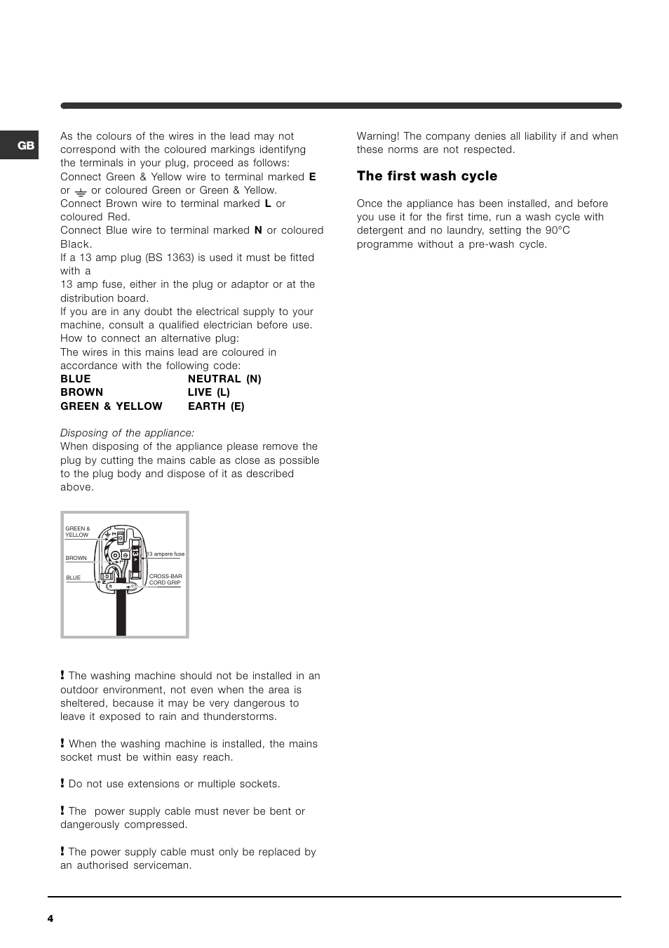 The first wash cycle | Indesit WIDL102UK Hot & Cold Fill User Manual | Page 4 / 15