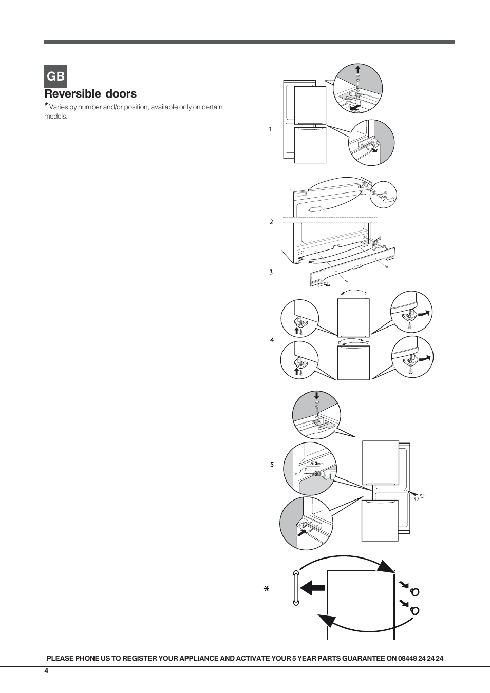 Reversible doors | Indesit BIAAA12UK User Manual | Page 4 / 12