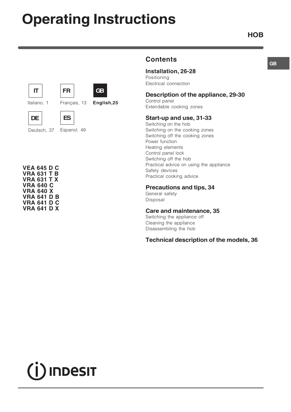 Indesit VRA640C – for models from 30 Nov 2009 User Manual | Page 25 / 60