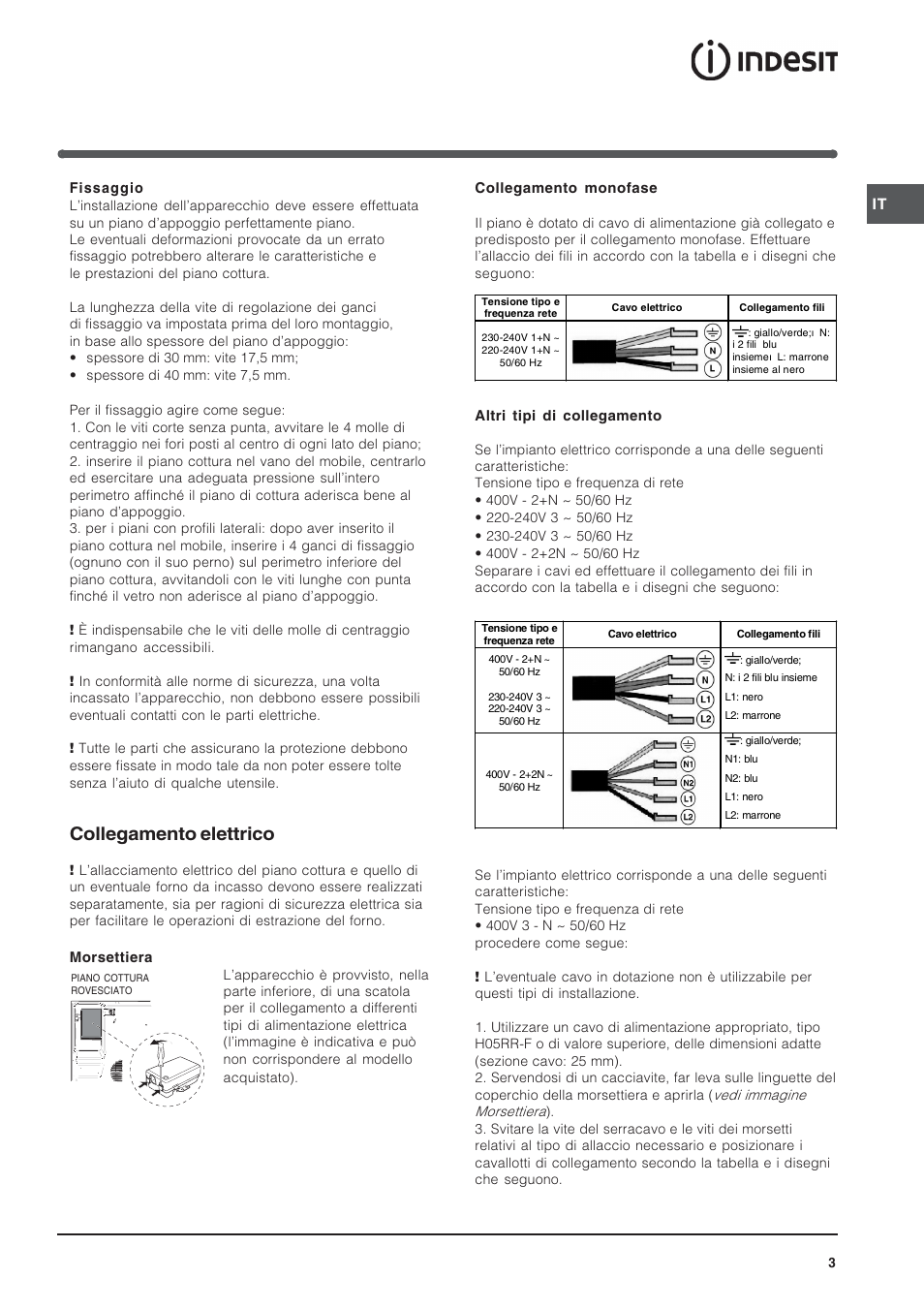 Collegamento elettrico | Indesit VRA640C – for models from 30 Nov 2009 User Manual | Page 3 / 60