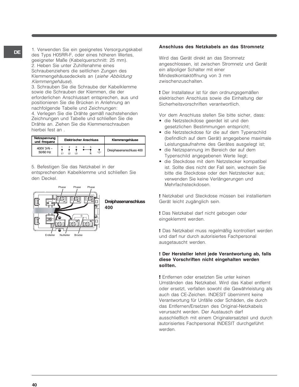Indesit VRA640C – for models from 30 Nov 2009 User Manual | Page 40 / 60