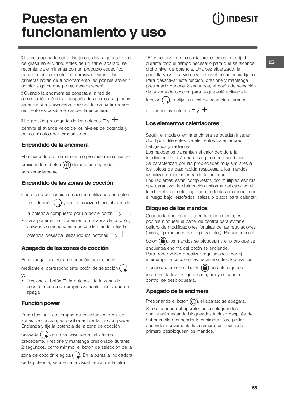 Puesta en funcionamiento y uso | Indesit VRA640C – for models from 30 Nov 2009 User Manual | Page 55 / 60