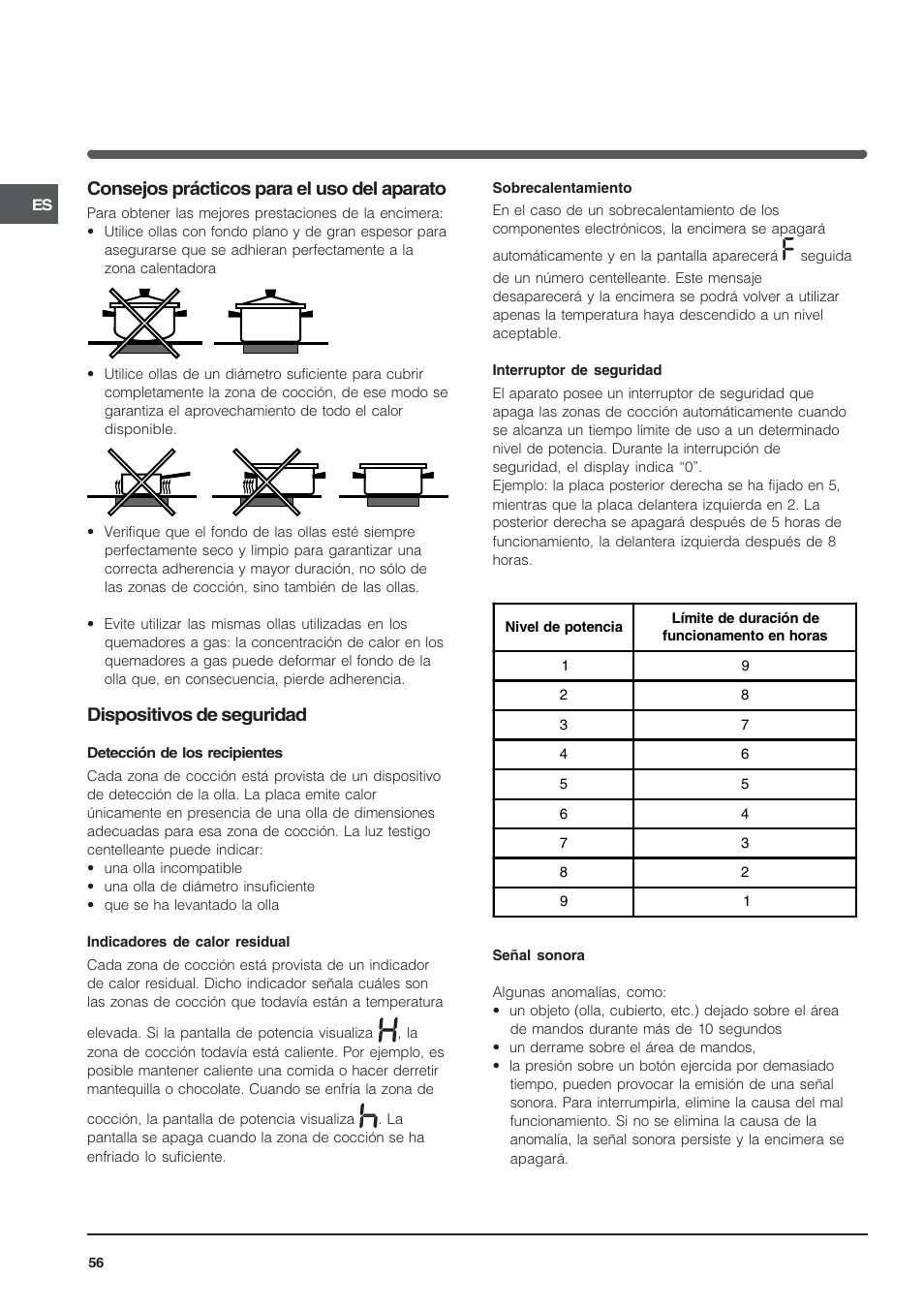 Consejos prácticos para el uso del aparato, Dispositivos de seguridad | Indesit VRA640C – for models from 30 Nov 2009 User Manual | Page 56 / 60