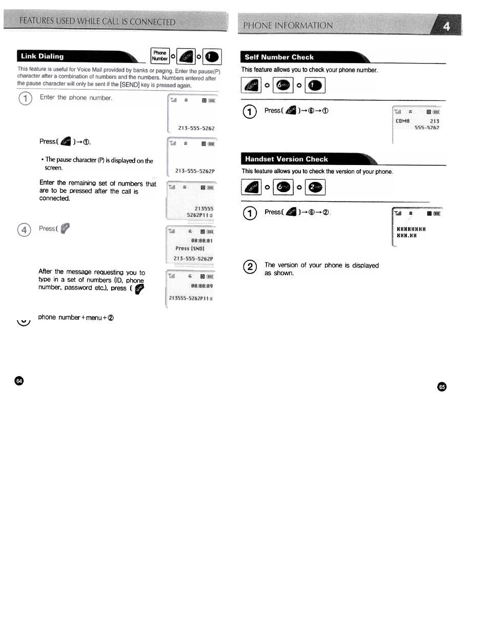 Self number check, Handset version check, Teatures- u | Ed while call is connected | Audiovox CDM3300 User Manual | Page 33 / 60