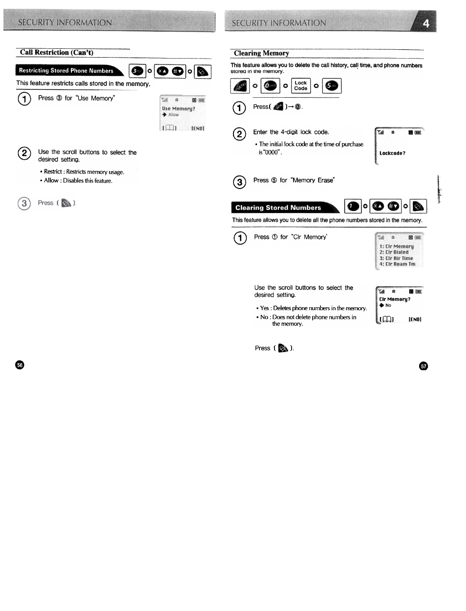 Call restriction (can’t), Clearing memory | Audiovox CDM3300 User Manual | Page 48 / 60