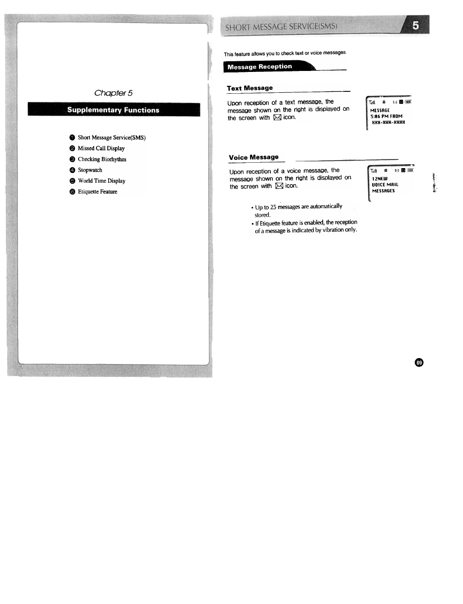 Message reception, Text message, Voice message | Supplementary functions | Audiovox CDM3300 User Manual | Page 54 / 60