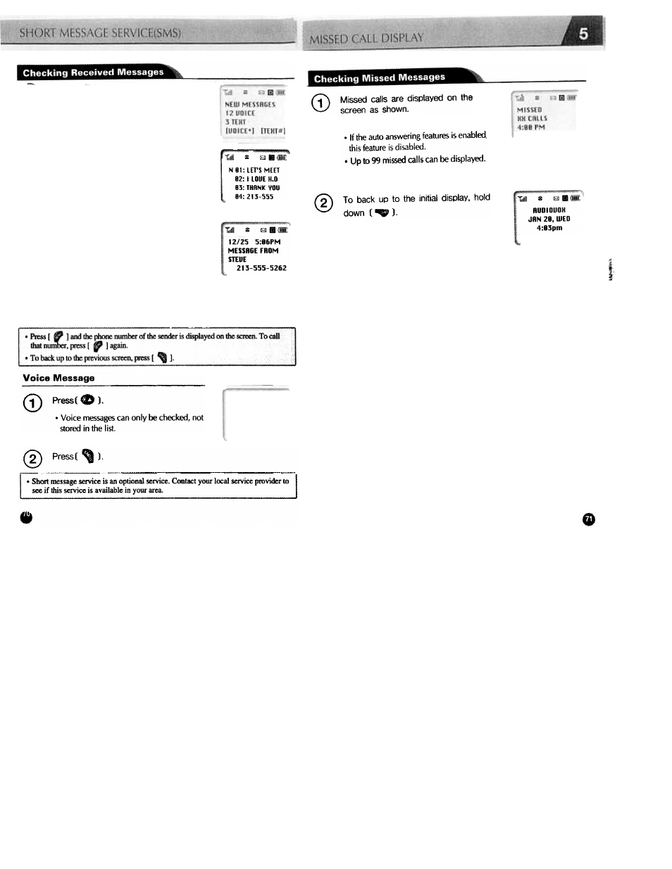 Checking missed messages | Audiovox CDM3300 User Manual | Page 55 / 60