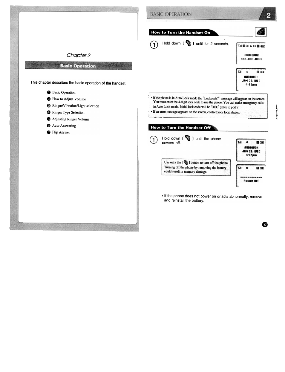 I^cic ppcretion, How to turn the handset on | Audiovox CDM3300 User Manual | Page 9 / 60