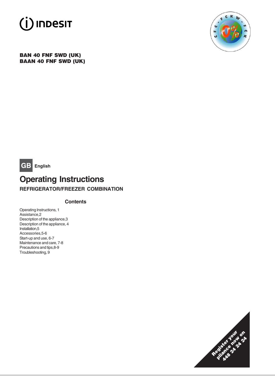 Indesit BAN40FNFSWDUK User Manual | 12 pages