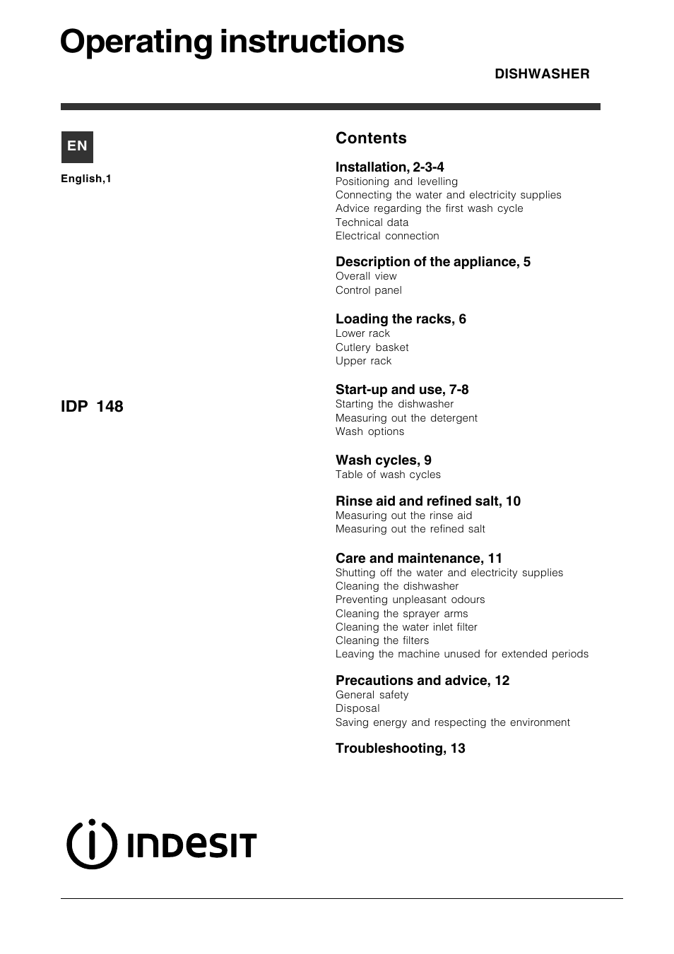Indesit IDP148 User Manual | 16 pages