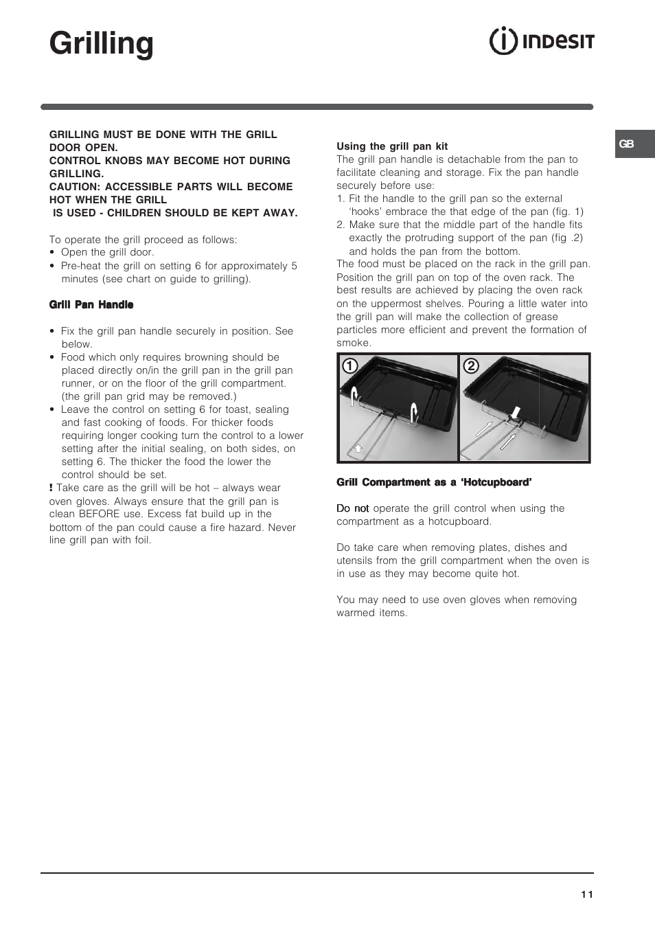 Grilling | Indesit IT50D1X User Manual | Page 11 / 24