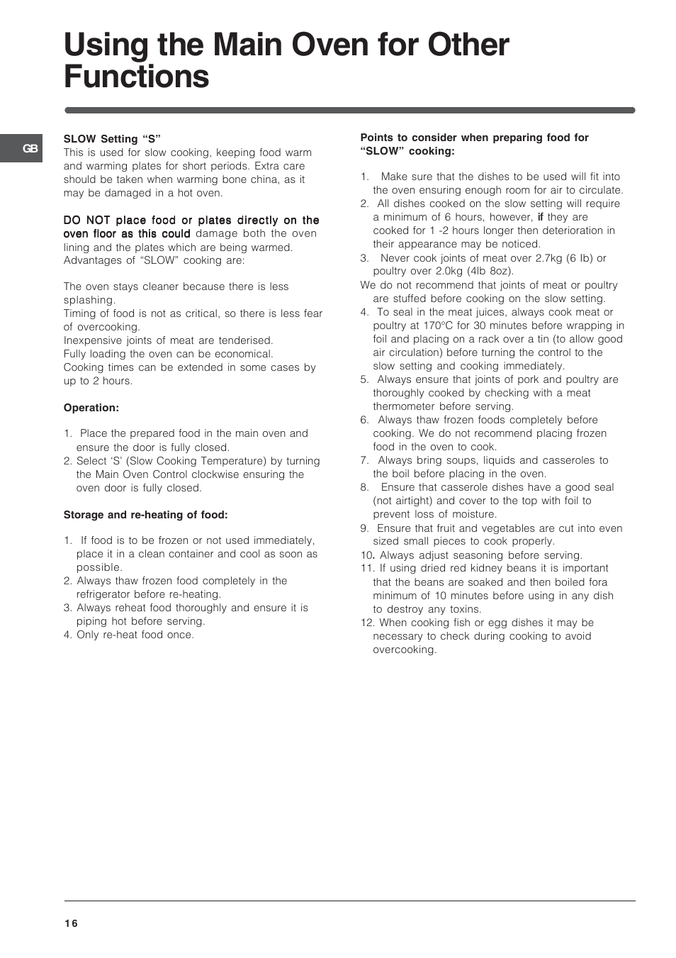 Using the main oven for other functions | Indesit IT50D1X User Manual | Page 16 / 24