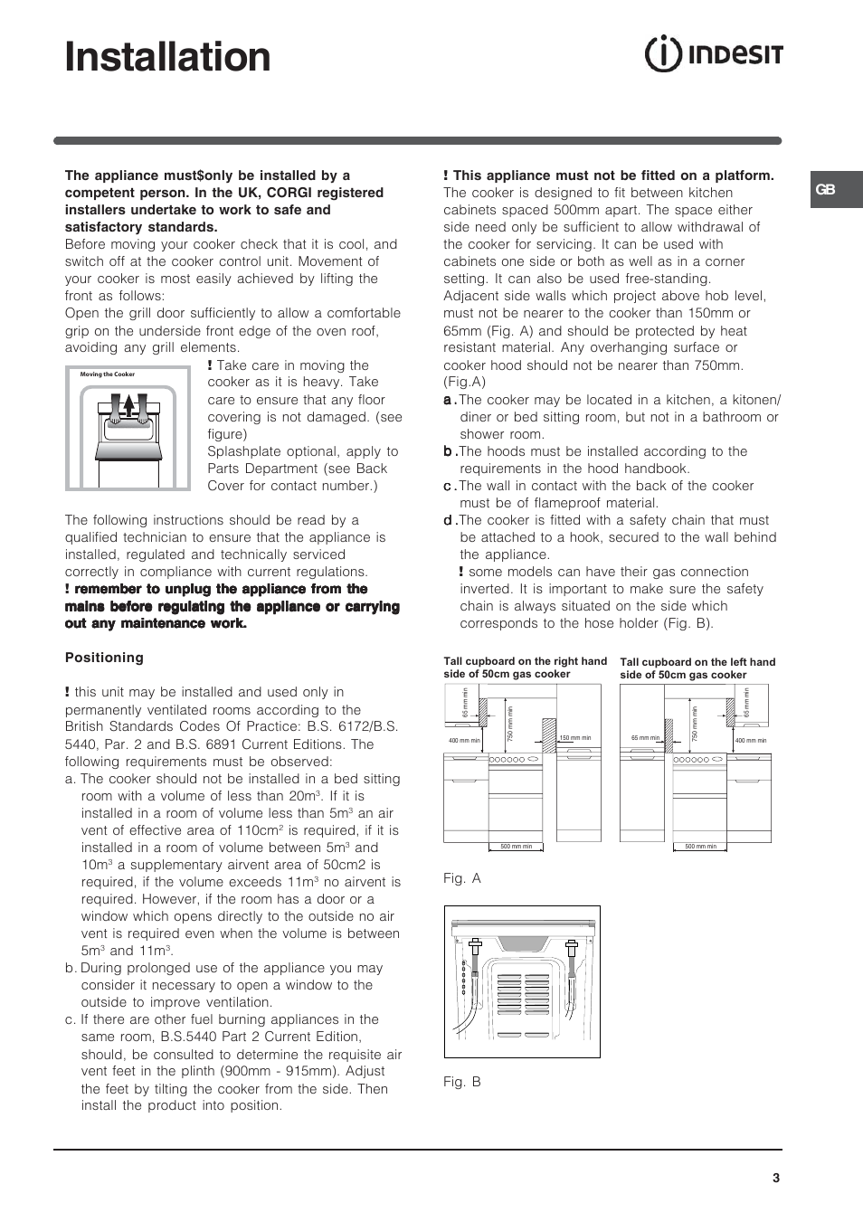 Installation | Indesit IT50D1X User Manual | Page 3 / 24