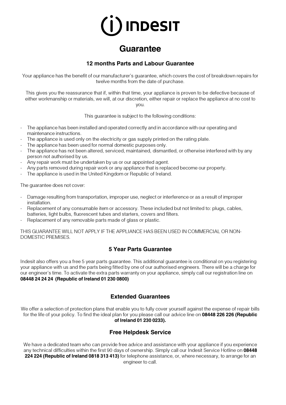 Guarantee | Indesit CIMS53KC-AIXGB User Manual | Page 13 / 16