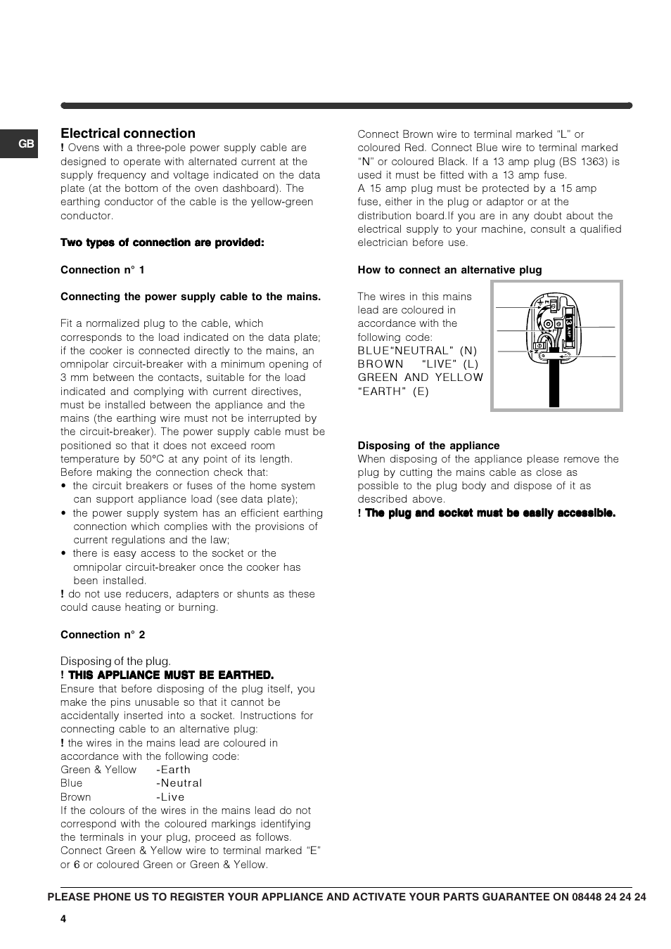 Electrical connection | Indesit CIMS53KC-AIXGB User Manual | Page 4 / 16