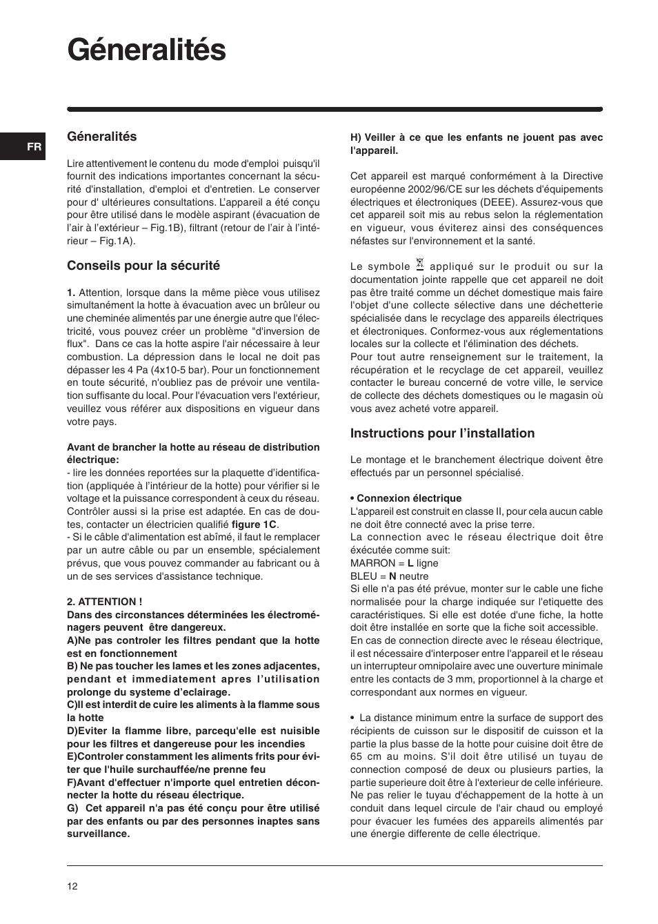Géneralités | Indesit IG60GY User Manual | Page 10 / 34