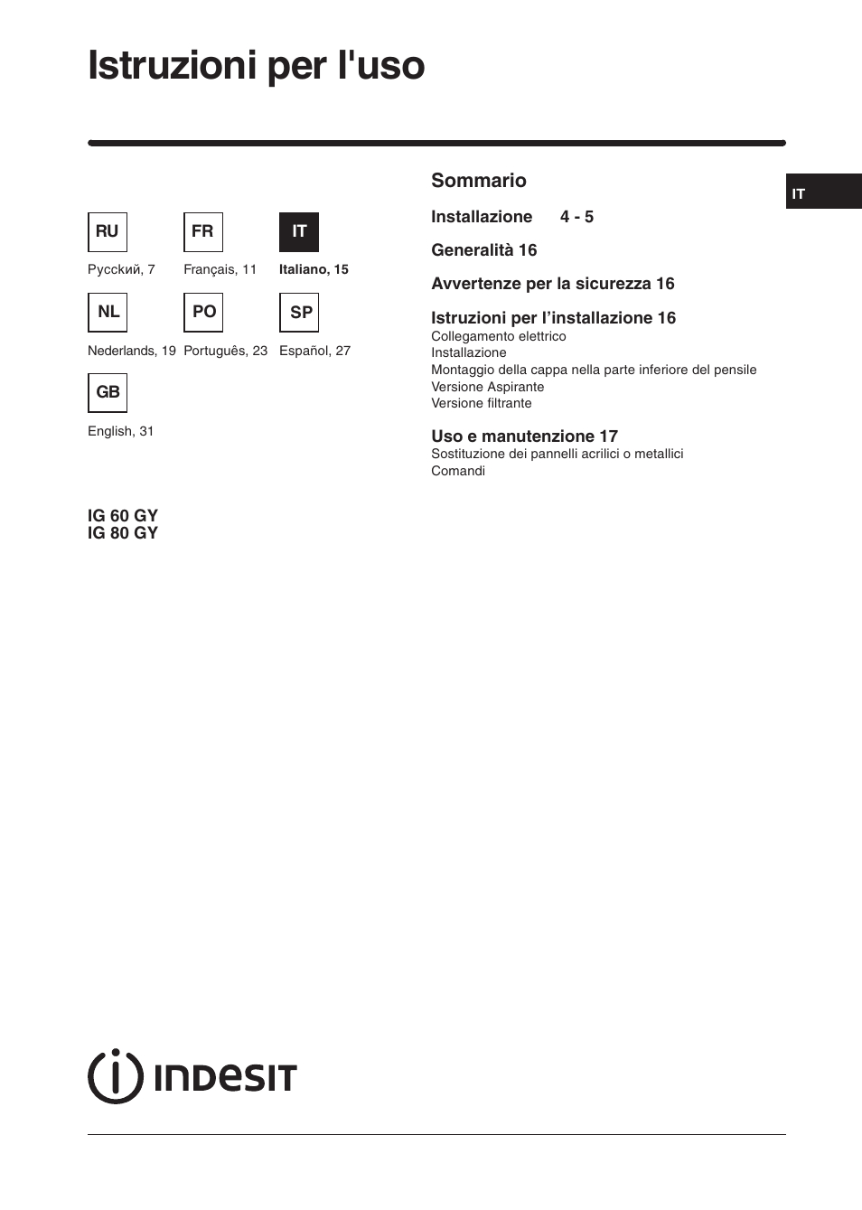 Istruzioni per l'uso | Indesit IG60GY User Manual | Page 13 / 34