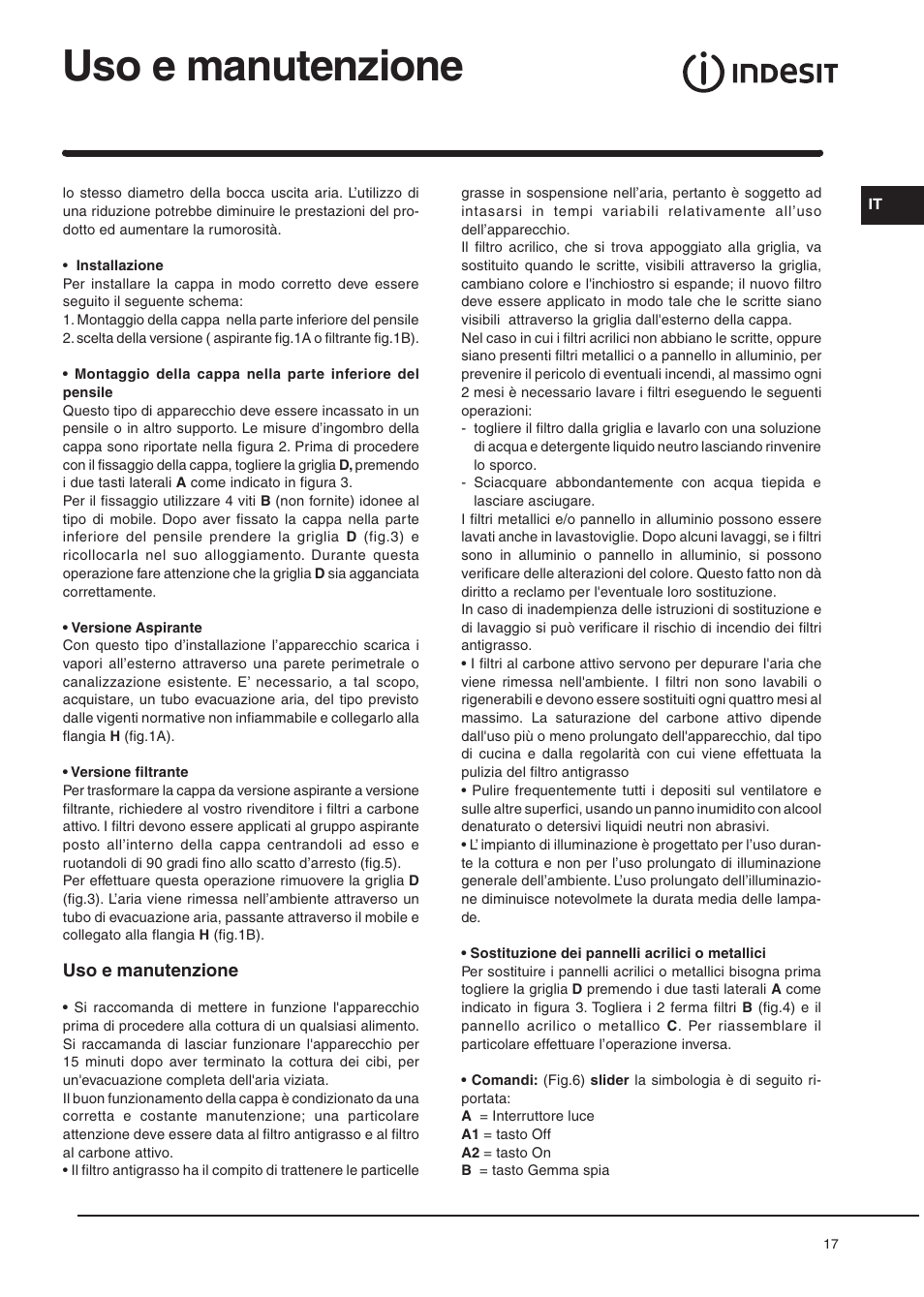 Uso e manutenzione | Indesit IG60GY User Manual | Page 15 / 34