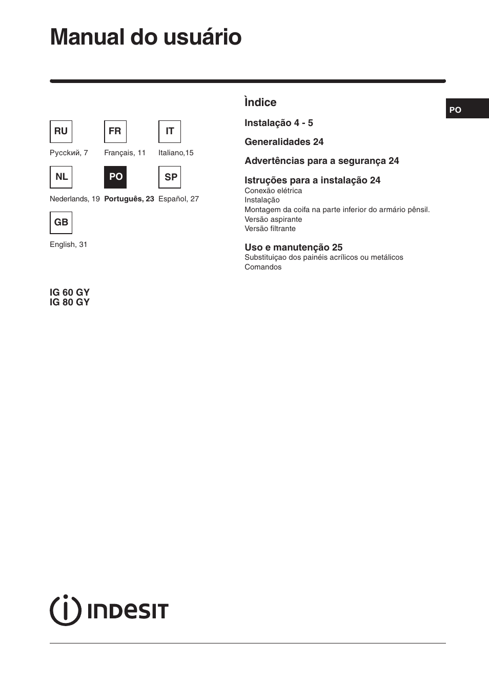 Manual do usuário | Indesit IG60GY User Manual | Page 21 / 34