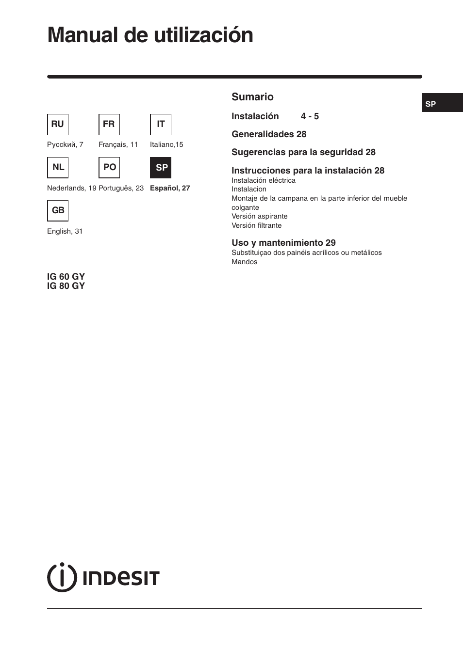 Manual de utilización | Indesit IG60GY User Manual | Page 25 / 34