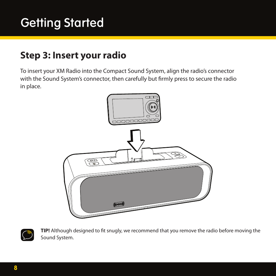 Getting started, Step 3: insert your radio | Audiovox XMAS100-UG002 User Manual | Page 8 / 20