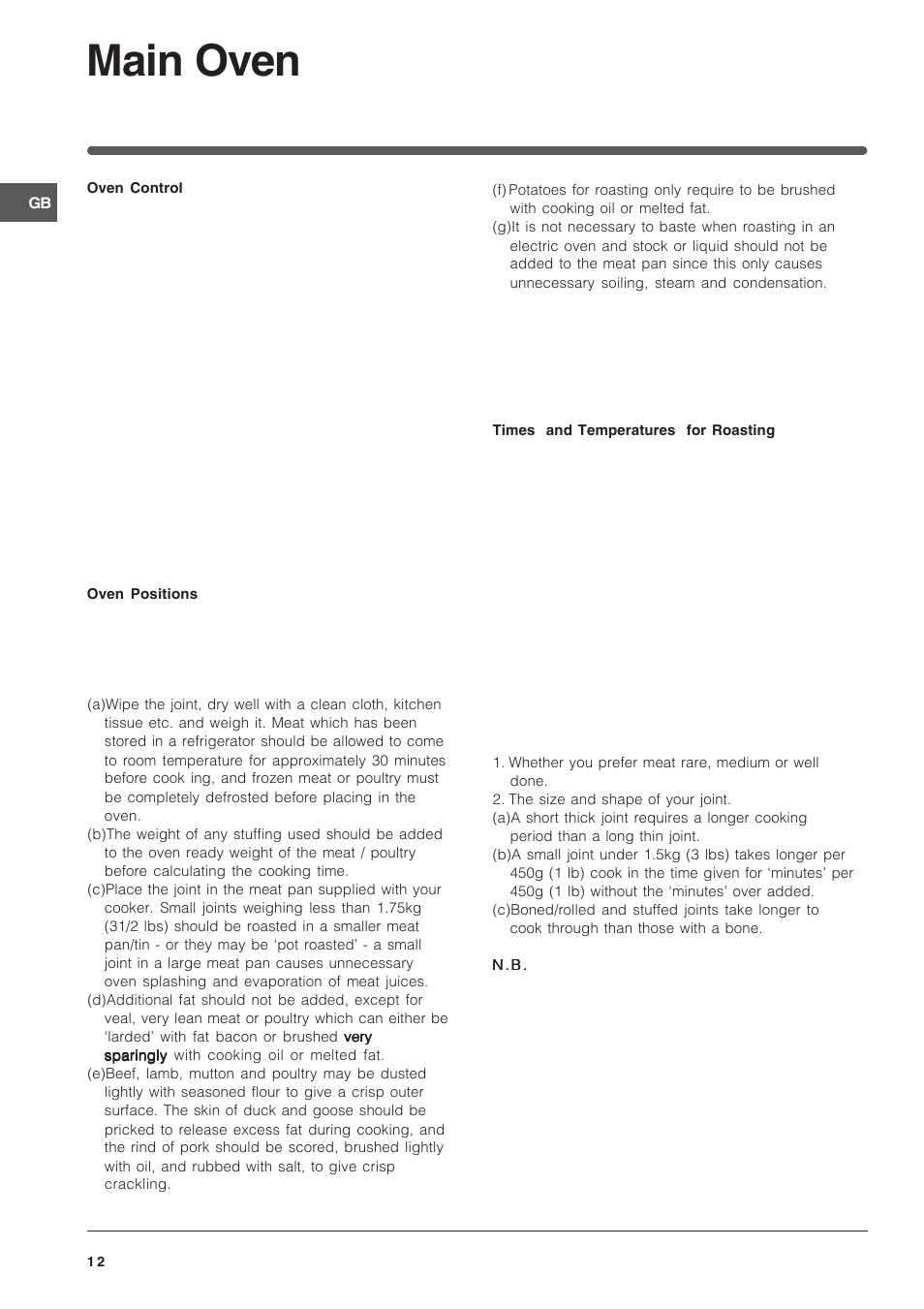 Main oven | Indesit IT50CA User Manual | Page 12 / 24