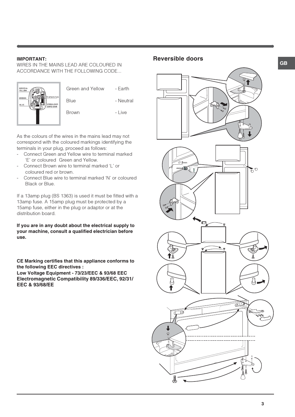 Reversible doors | Indesit RA24SUK User Manual | Page 3 / 12
