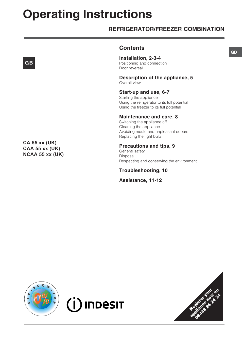 Indesit CA55KUK User Manual | 12 pages