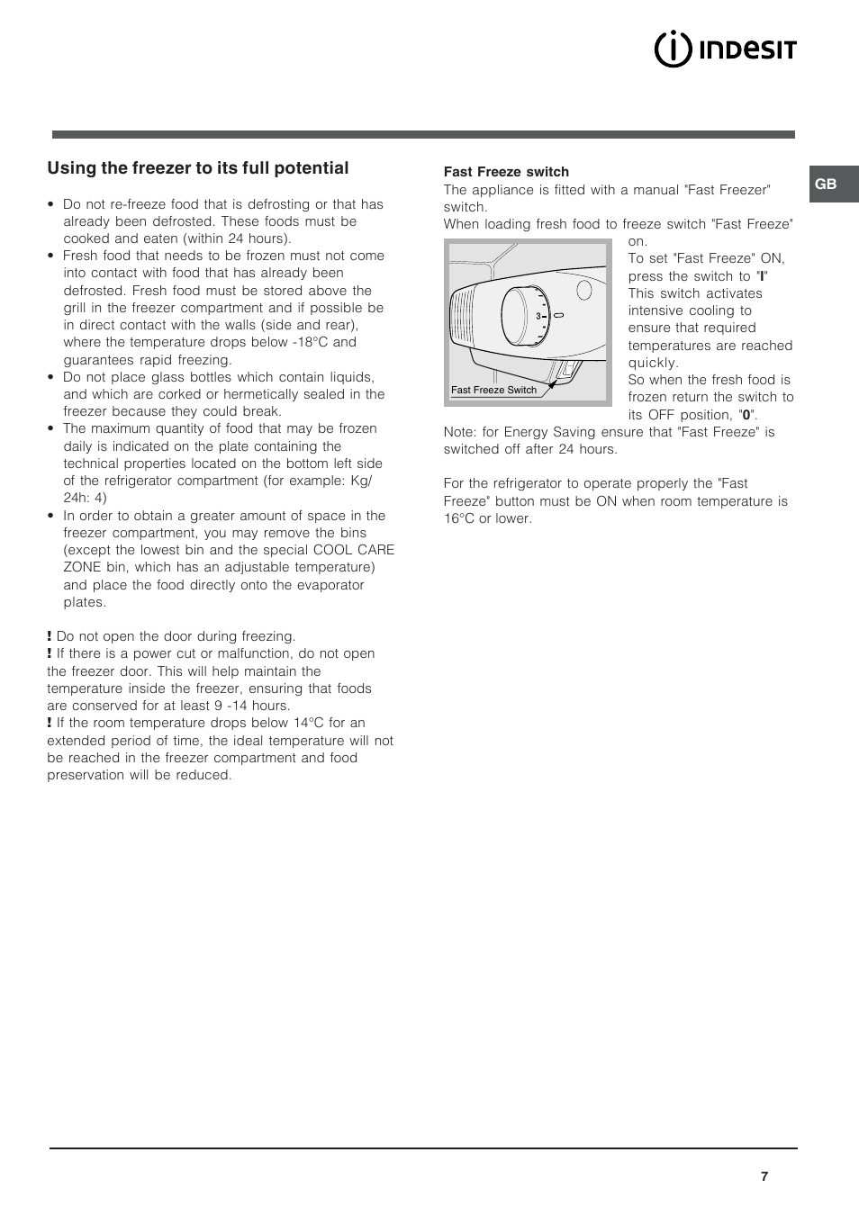 Using the freezer to its full potential | Indesit CA55KUK User Manual | Page 7 / 12