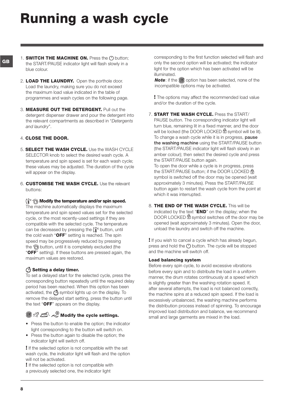 Running a wash cycle | Indesit PWE71420W User Manual | Page 8 / 16