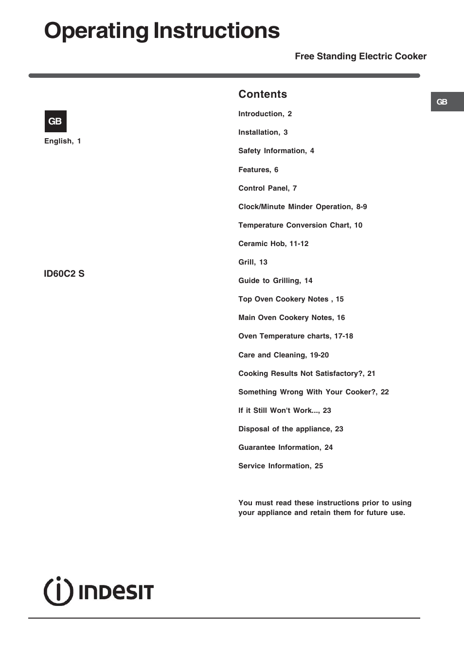Indesit ID60C2WS User Manual | 28 pages