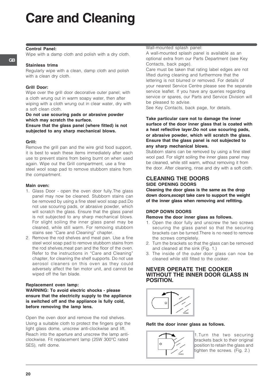 Care and cleaning | Indesit ID60C2WS User Manual | Page 20 / 28