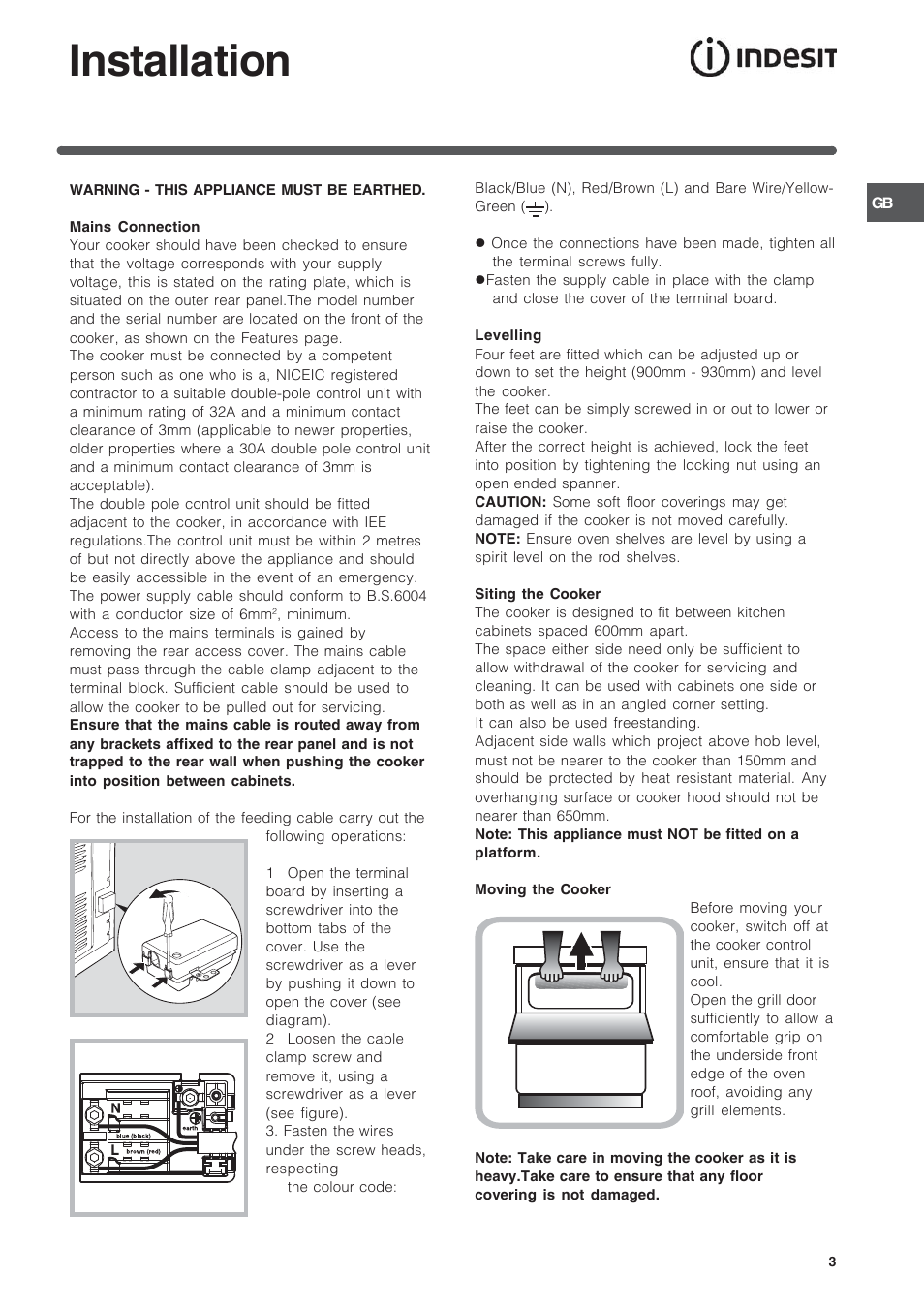 Installation | Indesit ID60C2WS User Manual | Page 3 / 28