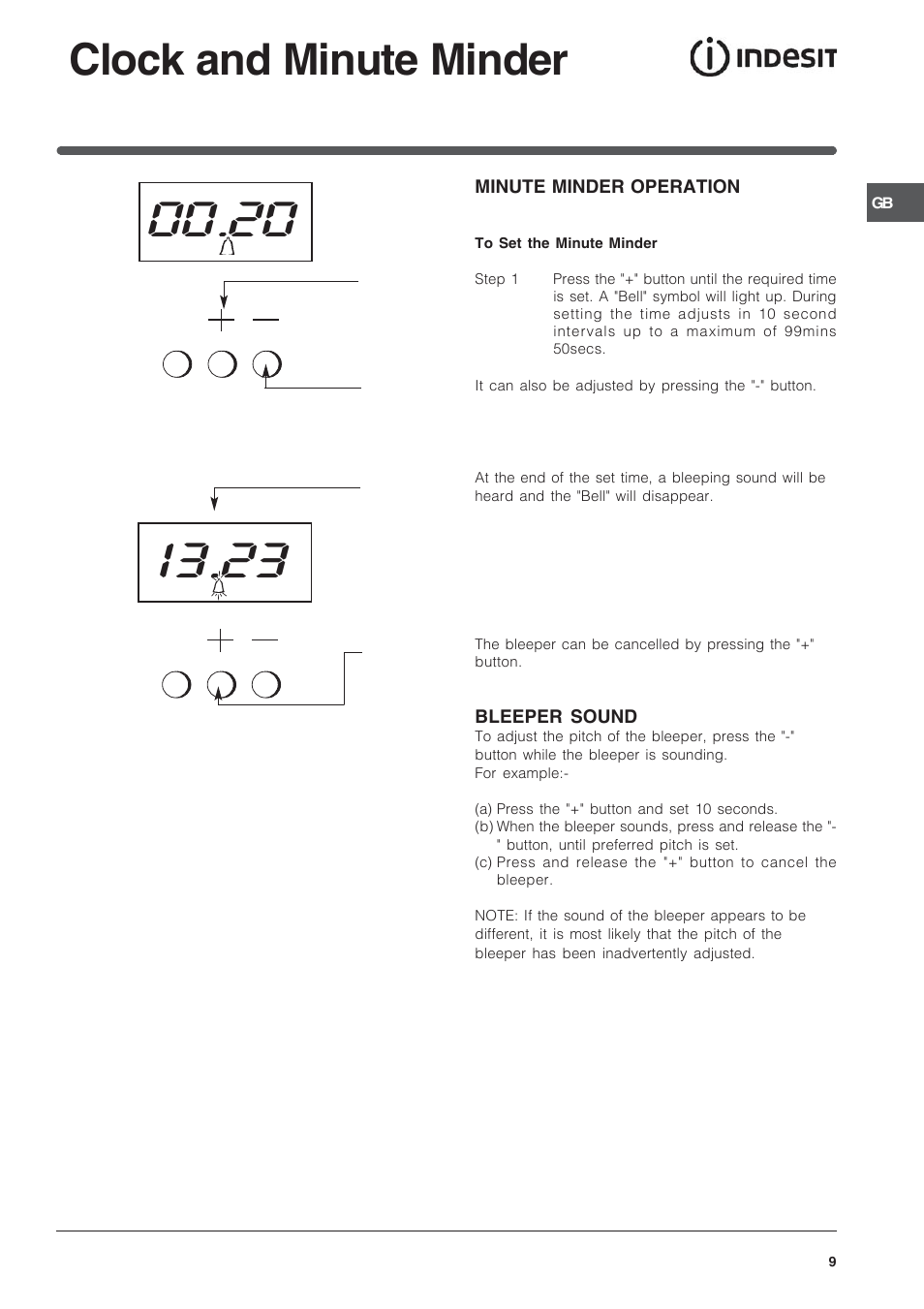 Clock and minute minder | Indesit ID60C2WS User Manual | Page 9 / 28