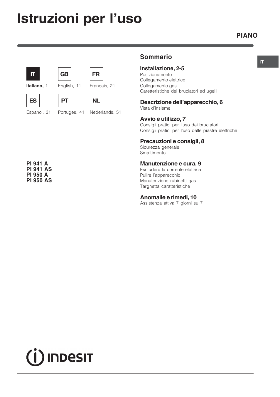 Indesit PI950ASIX User Manual | 60 pages