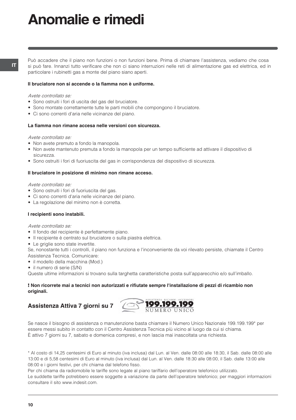 Anomalie e rimedi | Indesit PI950ASIX User Manual | Page 10 / 60