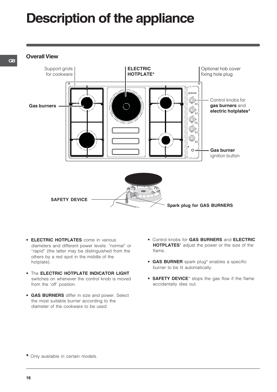 Description of the appliance, Overall view | Indesit PI950ASIX User Manual | Page 16 / 60