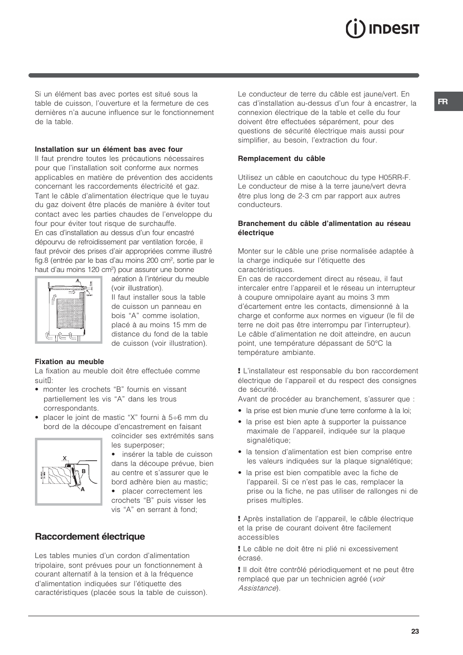Raccordement électrique | Indesit PI950ASIX User Manual | Page 23 / 60