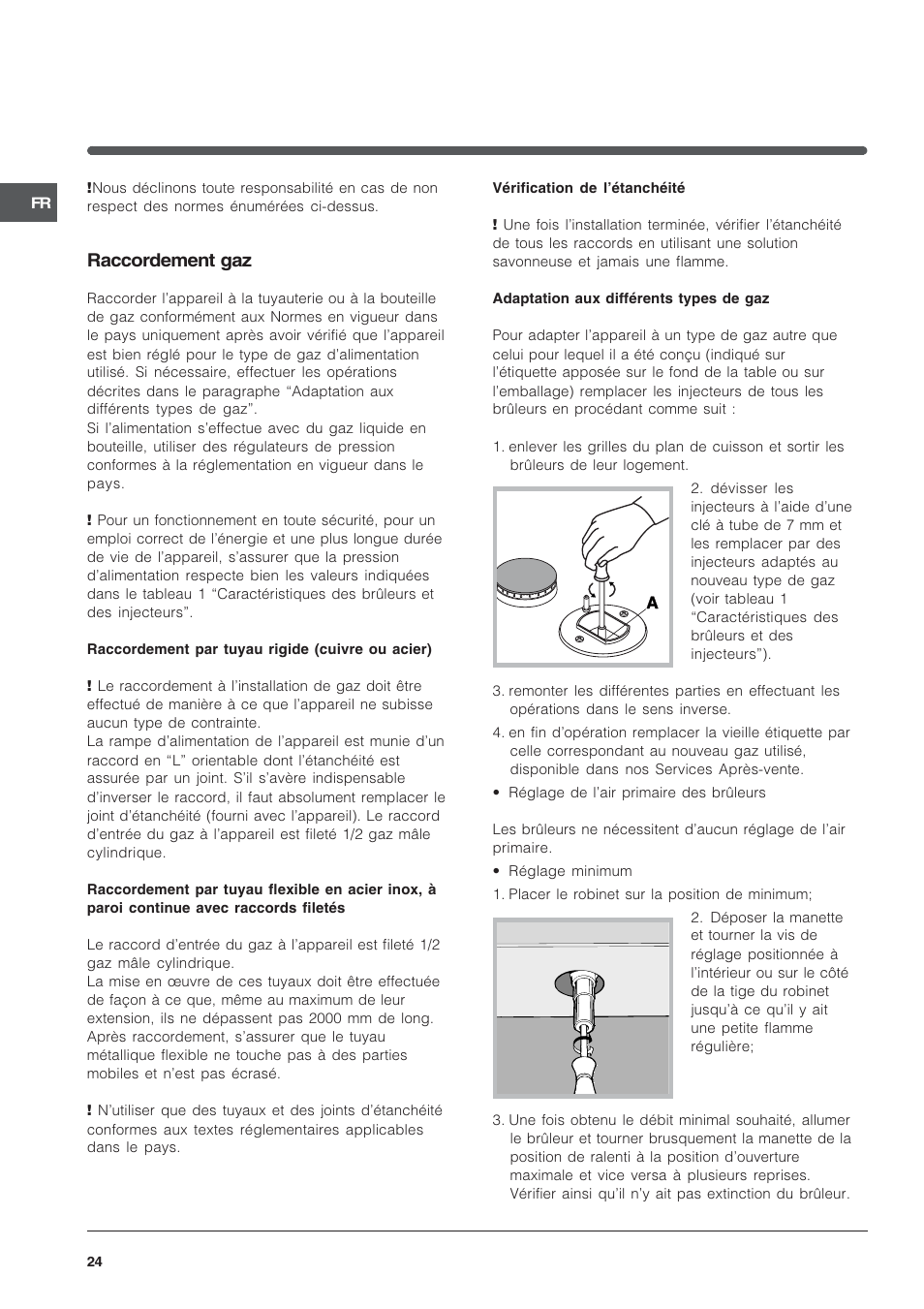 Raccordement gaz | Indesit PI950ASIX User Manual | Page 24 / 60